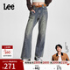 Lee舒適低腰喇叭鉚釘設計顯瘦懷舊復古中藍色女牛仔褲A06911 中藍色 24