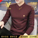 NASAOVER輕奢侈男士高端t恤長(cháng)袖秋冬款雞心V領(lǐng)商務(wù)打底衫品牌男裝內搭衛衣 高檔酒紅【專(zhuān)柜名牌】 薄款 220732 5XL 【適合190-210斤】