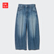 優(yōu)衣庫女裝男裝寬松廓形牛仔褲/彎刀鐮刀褲偏短款484808 67 海藍色 27 /160/68A