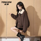 唐獅（TonLion）加絨外套女裝羊羔絨翻領(lǐng)夾棉加厚保暖夾克潮流女士上衣秋冬季新款