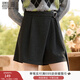 香影劉些寧同款香影通勤闊腿短褲女2025冬季新款休閑系帶不對稱(chēng)灰裙褲 深灰 M 160/64A/95-110斤