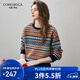 科蒙博卡2025秋冬新款費爾島羊毛衫女裝條紋偏厚針織衫寬松打底毛衣 藏青 L
