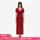 Fabrique棉麻鉤花V領(lǐng)綁帶針織連衣裙2025春季新品 紅色 M