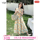 飛鳥(niǎo)和新酒中長(cháng)款寬松無(wú)袖連衣裙2025夏季新款純棉碎花休閑長(cháng)裙 滿(mǎn)幅圖案淺黃HPF02 M