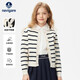 納維凱爾（Navigare）女童毛衣新春兒童毛衣中大童開(kāi)衫外套百搭舒適小香條紋黑白條160