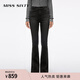 MISS SIXTY2025秋季新款牛仔褲女不規則磨白中腰修身顯瘦微喇叭褲 黑灰短版 23