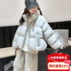 元氣小猴女童短款羽絨服冬裝2025新款兒童90白鴨絨大童女孩加厚面包服外套 灰藍色 170 cm