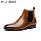 DALTT英倫復古切爾西靴男鞋真皮短靴加絨皮靴馬丁靴跨境大碼靴子男工裝 棕色· 38