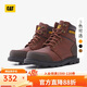 卡特CAT卡特男士休閑工鞋經(jīng)典牛皮面防滑大黃靴工裝低靴 棕紅 40 