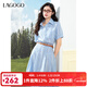 LAGOGO清新格紋襯衫連衣裙女士拉谷谷2025年夏季新款顯瘦通勤裙子 藍白 M