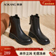 奧康（Aokang）官方女鞋 冬季新款簡(jiǎn)約純色后拉鏈百搭時(shí)裝靴日常靴子女 黑色 1244914011 37