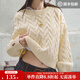 馬登美式阿蘭絞花毛衣冬季女復古編織麻花針織衫休閑長(cháng)袖內搭套指毛衫 花杏白 L (120-130斤/卡碼拍小)
