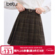 百圖betu女裝冬季新款半身裙高腰毛呢格紋A字百褶裙裙子女2411T68 咖格 L