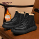 七匹狼雪地靴男春季新款加絨加厚保暖東北棉靴厚底防滑中幫工裝馬丁靴男 黑色 【標準皮鞋碼】 38