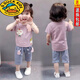 G.duck女童1夏裝0女寶寶夏天短袖衣服2洋氣3歲女?huà)雰和b夏季套裝韓版潮 豆沙粉 XT 兩個(gè)娃娃短袖套裝 90cm【適合20-25斤】
