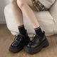 復古厚底松糕小皮鞋女2026春秋新款增高樂(lè )福鞋系帶英倫風(fēng)JK單鞋子 亮光黑 37 (235mm)