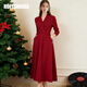 ROEYSHOUSE新年專(zhuān)供款|羅衣赫本小紅裙紅色針織連衣裙秋冬內搭禮服裙09660 安可拉紅 2XL
