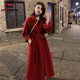 AEMAPE毛呢外套女2025春秋韓版寬松系帶加厚雙面絨百搭顯瘦長(cháng)款大衣女 紅色  M _建議115-125斤