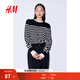 H&M女裝毛針織衫春季慵懶風(fēng)休閑打底衫短款開(kāi)衫薄款外套0579541 黑色/白色條紋 S 160/88