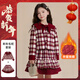 迪士尼（Disney）兒童新年套裝女童拜年服紅色冬季保暖夾棉加厚毛呢外套裙子兩件套 紅色（小香風(fēng)蝴蝶結領(lǐng)） 加厚 160 【建議身高155-160cm,體重85-100斤】