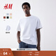H&M男裝女裝T恤秋冬情侶裝重磅純棉寬松圓領(lǐng)紅色短袖打底衫0608945 白色 L 175/108 （建議尺碼拍小一碼）