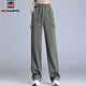 AEMAPE2025春秋新款寬松顯瘦韓版直筒休閑褲女高腰窄版工裝闊腿褲女長(cháng)褲 軍綠色長(cháng)褲 M 建議【98-110斤】