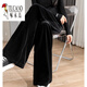 啄木鳥(niǎo)（TUCANO）大碼胖MM金絲絨闊腿褲女春秋冬2026新款垂感高腰寬松直筒黑色褲子 黑色 3XL 建議155-190斤