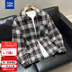 唐獅2025秋男下擺織標長(cháng)袖格子襯衫
