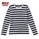 MUJI MUJI 女式 棉 圓領(lǐng)長(cháng)袖T恤 W7SB146 深海軍藍×橫條 M