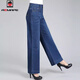 AEMAPE2025春秋冬新款高腰牛仔褲女闊腿褲寬松垂感直筒褲長(cháng)褲中年褲子 [LCX888]深藍彈力 30 建議120130斤