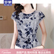 羅蒙品牌雪紡短袖T恤女上衣2026夏裝新款短袖修身顯瘦綢緞?dòng)』ㄒr衣 花色 XL 115斤-125斤穿