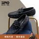 零度Zero休閑皮鞋男秋冬新款格紋滴膠一腳蹬駕車(chē)鞋真皮休閑鞋樂(lè )福鞋男 藍色 40 (250mm)