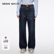 MISS SIXTY2025冬季新款牛仔褲女含羊絨中腰顯瘦直筒褲厚款長(cháng)褲 深藍短版 28