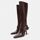 2026春季新款尖頭復古搭扣高跟長(cháng)筒靴子皮帶扣真皮不過(guò)膝騎士靴女 深棕色 單層 37