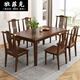 班菲克新中式實(shí)木長(cháng)方形餐桌椅組合簡(jiǎn)約現代大小戶(hù)型家用客廳吃飯桌子 胡桃色[高品質(zhì)長(cháng)桌] 一桌六椅 75cm 120*75*