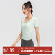 MOLY VIVI裸感交叉系帶短袖運動(dòng)上衣女夏季薄款收腰顯瘦瑜伽T恤魔力薇薇 冰川綠 S