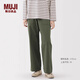MUJI女式水洗人字紋工裝直筒褲褲子女款長(cháng)褲休閑褲純棉女裝25年冬季 卡其綠 M （160/66A）