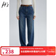 H's復古藍牛仔褲女秋冬新款女裝經(jīng)典簡(jiǎn)寬松約顯瘦百搭直筒長(cháng)褲 牛仔藍 S