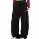 OWOX垂感寬松bf慵懶風(fēng)運動(dòng)休閑褲子女春秋直筒闊腿情侶彎刀衛褲黑色 L