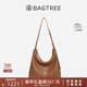 BAGTREE【明星同款】包包樹(shù)圖南植鞣皮腋下hobo女包單肩斜挎包通勤餃子包 烤棕色-中號 高級小眾圣誕生日禮物女