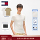 TOMMY JEANS【兩件裝】25春夏新款男裝純棉平紋針織純色修身短袖上衣T恤 卡其色/白色0XV M