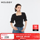 moussy 女裝新品甜美森系春游方領(lǐng)泡泡袖襯衫女028HSZ30-0561 020黑色 M 00002