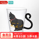NITORI宜得利家居 玻璃牛奶杯咖啡杯個(gè)性手柄 耐熱玻璃馬克杯 貓咪系列 黑貓咪