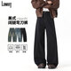 LOMBT美式復古水洗彎刀牛仔褲男春秋高街直筒寬松闊腿褲LJ25黑色M