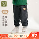 拉比童裝兒童褲子2025秋裝男女童運動(dòng)褲寶寶休閑褲子束口長(cháng)褲牛仔褲 黑色 100