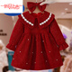 迪士尼女童連衣裙2025新款春款兒童公主裙寶寶冬款禮服紅色加絨裙拜年服 紅色不加.絨(春秋) 130
