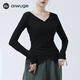 艾舞戈成人舞蹈上衣女中國舞形體服古典舞蹈服v領(lǐng)長(cháng)短袖現代舞練功服 黑色-長(cháng)袖 L