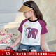 圖圖小象女童短袖T恤2025夏裝新款童裝插肩袖打底衫中大童卡通上衣兒童短T 紫色 120 身高約120cm(模特尺碼)