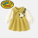 G.duck2024新款洋氣女童秋裝小童連衣裙兒童公主韓版針織秋季寶寶 秋香黃花朵連衣裙 130