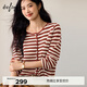 伊芙麗蔣欣代言條紋開(kāi)衫百搭職場(chǎng)鏤空顯瘦花邊針織衫2025秋新款女 釉底紅 偏大 拍小一碼 M 105-115斤